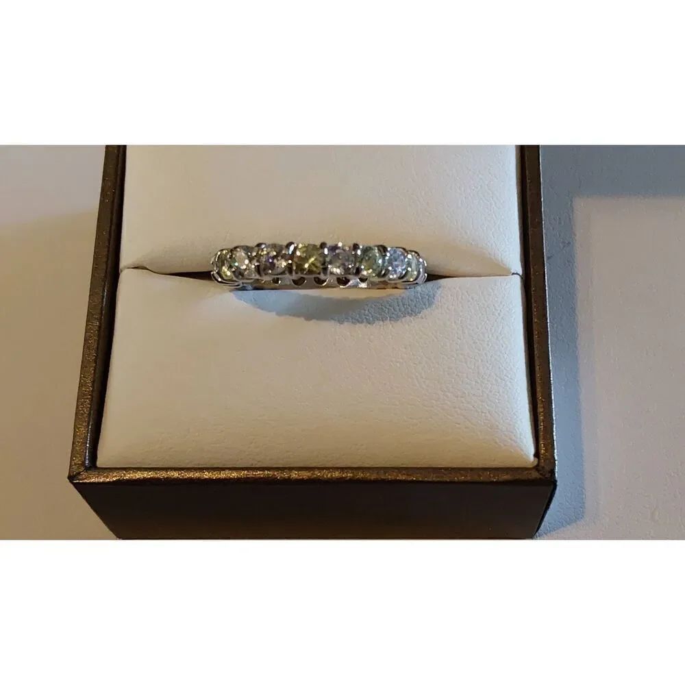 Sterling Silver/Platinum 3 Ct. Round Sim Diamond Eternity Band Ring Sz 7